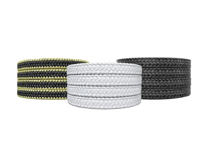Braided pump and valve compression packing for steam, chemicals and industrial fluid containment